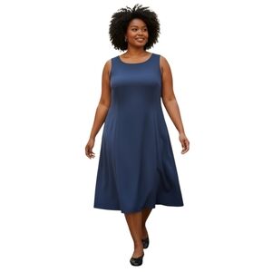 Royal Blue Elegant Midi Dress With Pleats Front And Back